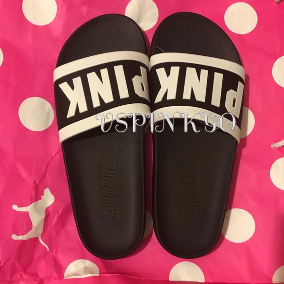 PINK Victoria's Secret | Shoes | Victorias Secret Pink Rubber Slides Black  White | Poshmark